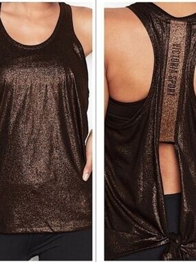 Victoria Sport Tie Back Pullover CopperBronze Lightweight Workout Tank Top Sz SM